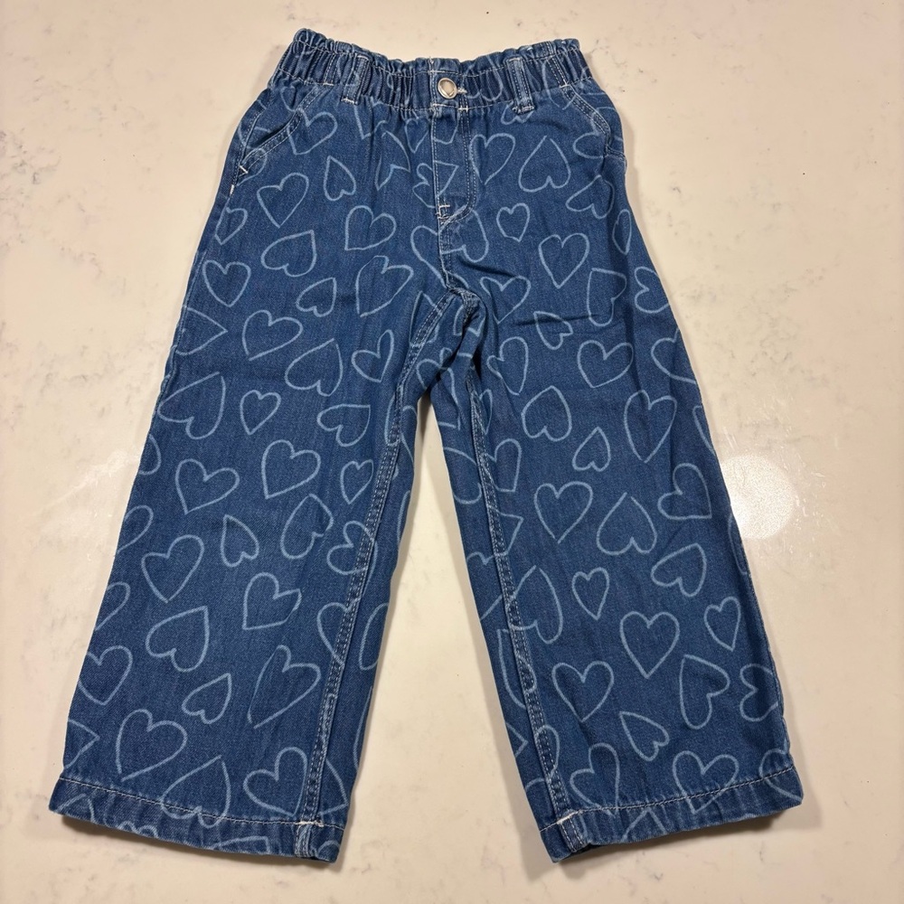 H&M Blue Heart-Print Denim Pants
